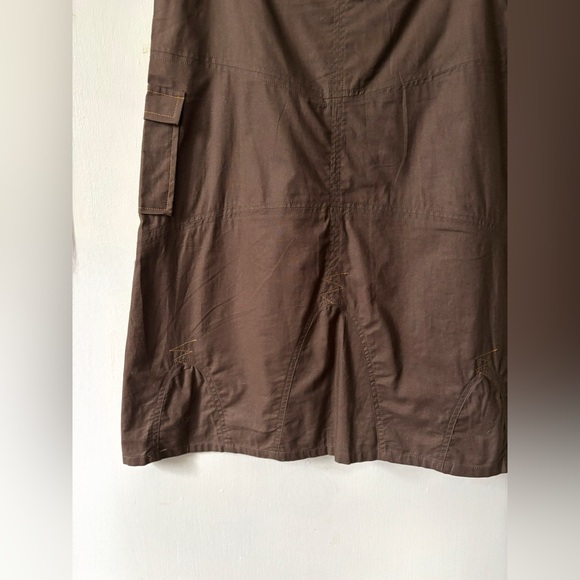 Y2K‎ 90s Vintage Brown Cotton Utility Tech Cargo A-Line Midi Length Skirt - Picture 6 of 12